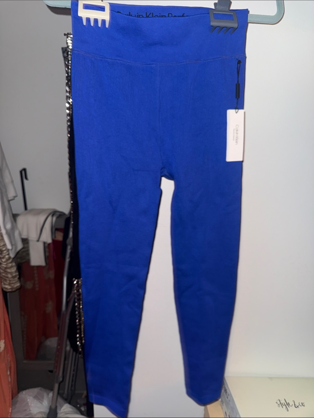 Calvin Klein Girls' Bright Blue Ribbed Leggings - Picture 1 of 2